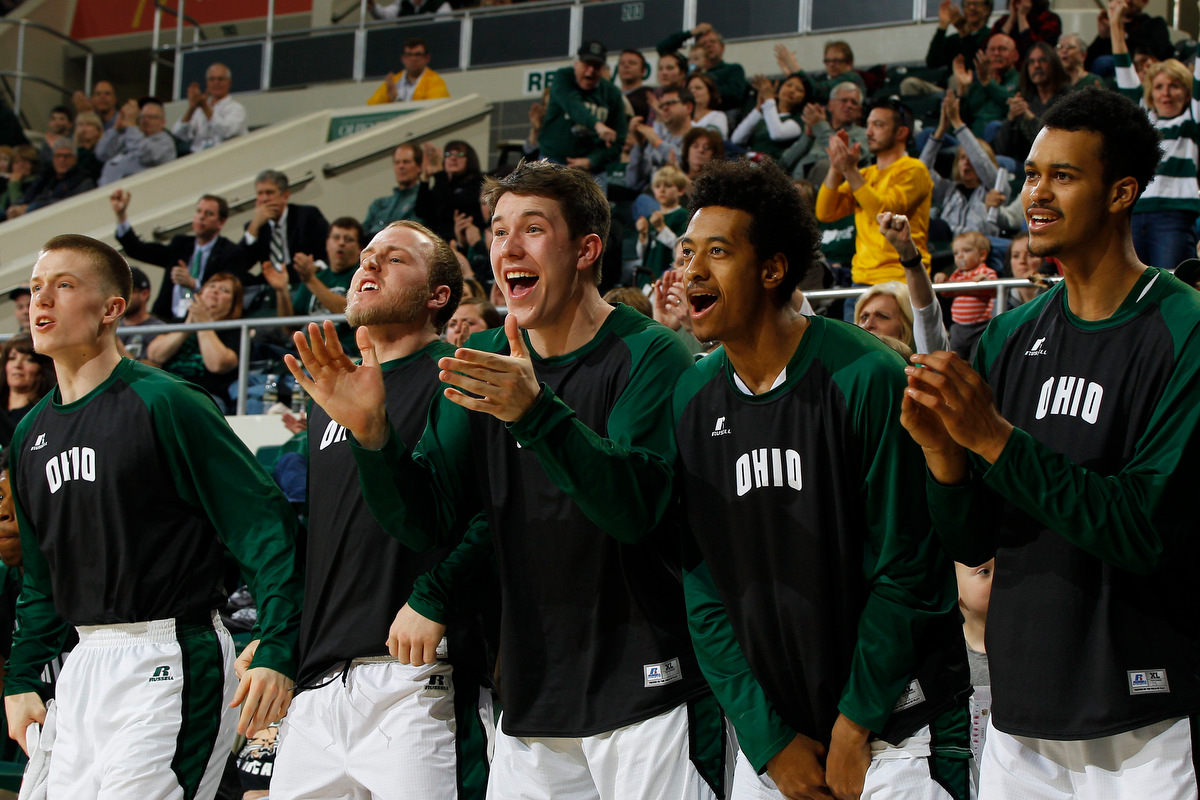 Ohio Bobcats players react to points scored during the game. The Ohio Bobcats bench was featured on ESPN earlier this month as giving competition to ESPN's current "best bench in basketball," the Monmouth Hawks. ©2016 Sarah Stier | Ohio Athletics