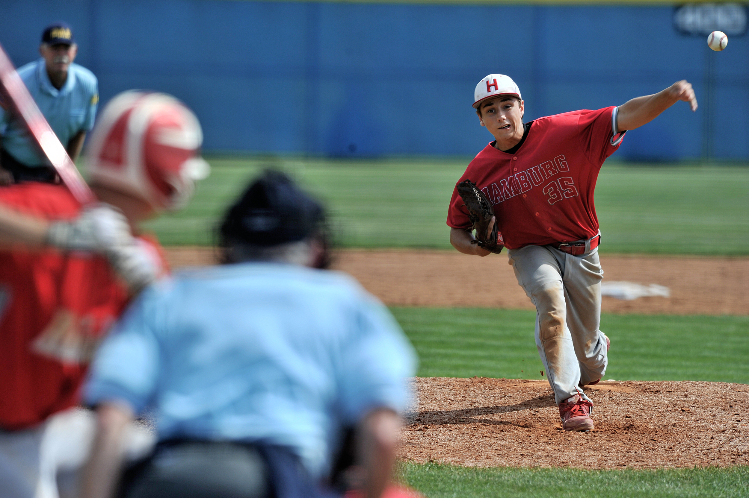 Hamburg's Janson Youndt pitches at the game against Bellefonte in the PIAA playoffs in Chambersburg, PA, on June 13, 2016. (Sarah Stier: Reading Eagle)