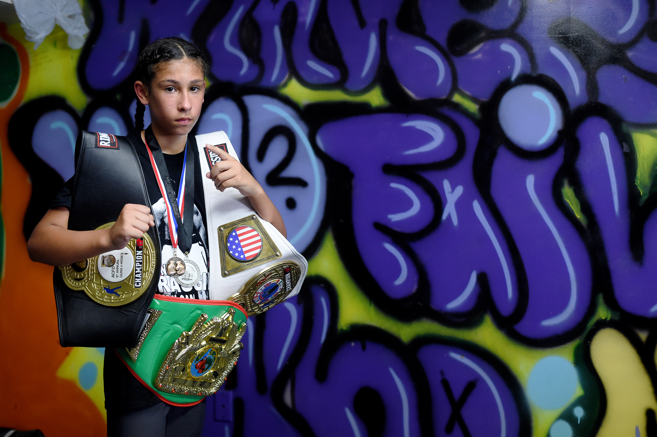 Faith Mendez, 12, of Reading poses for a portrait at Almighty Boxing Club in Reading, PA, on July 18, 2016. Mendez was a bronze medalist at the 2016 National Junior Olympics in Dallas, TX. (Reading Eagle: Sarah Stier)