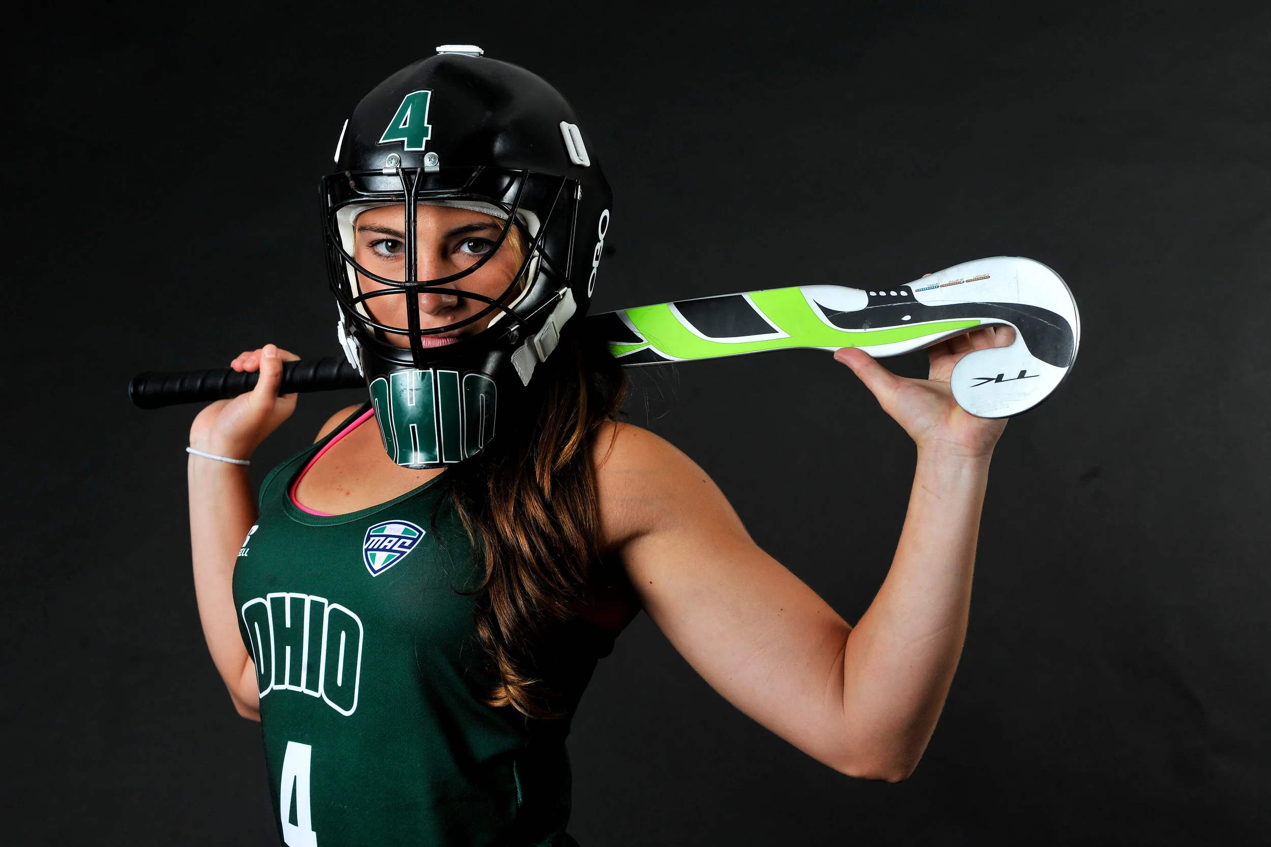 Senior goalkeeper Lina Trucco of Lake Bluff, Ill., poses for a portrait during Ohio Women's Field Hockey photo day on August 22, 2016. (Sarah Stier | Ohio Athletics)