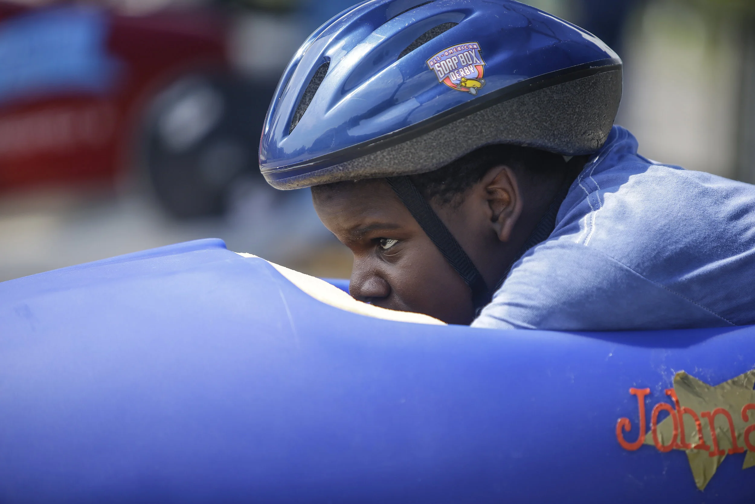 Johnathan Taylor, 10, eyes the finish line from the top of Wilbur Shaw Derby Hill in Indianapolis on June 3, 2017. Taylor was competing in the 15th Annual Mayor's Cup.