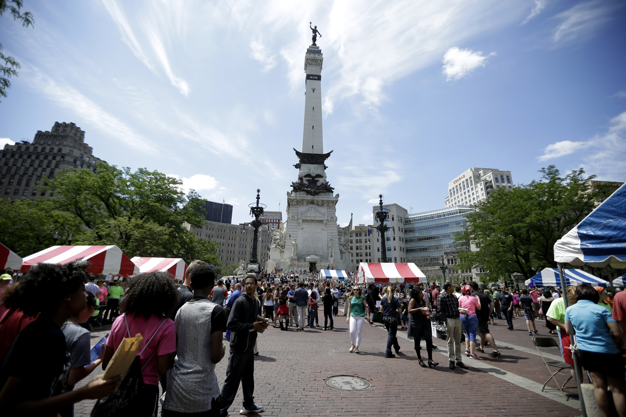 Crowds gather at Monument Circle for the 52nd Annual Strawberry Festival in downtown Indianapolis on Thursday, June 8, 2017.