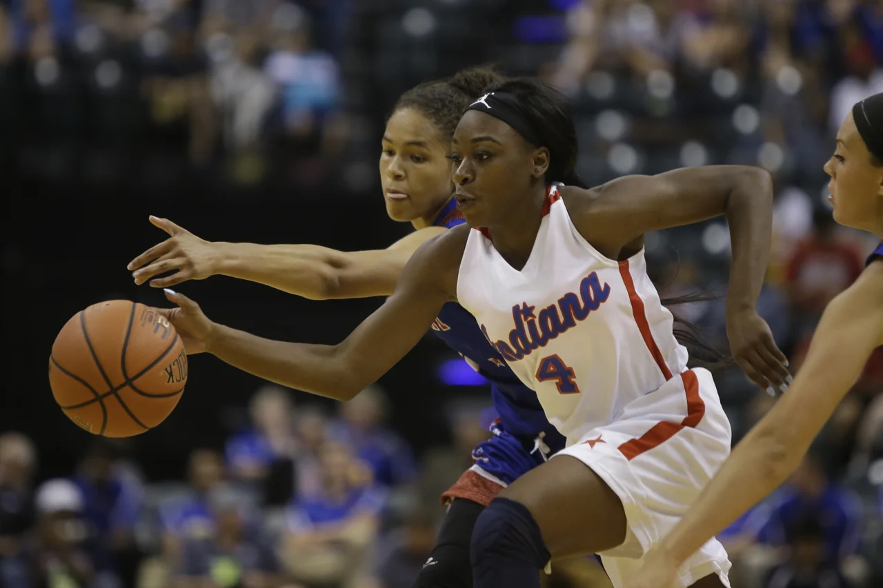 Gary West’s Dana Evans (4) at the Indiana vs. Kentucky High School All-Star game at Bankers Life Fieldhouse in Indianapolis on Saturday, June 10, 2017.