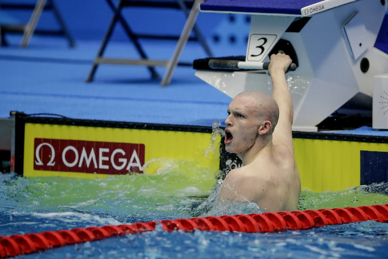 Zionsville Swim Club's Jack Franzman reacts after his 50-meter freestyle race at the Phillips 66 National Championships at IUPUI Natatorium in Indianapolis on Saturday, July 1, 2017. Franzman finished third in the C-final with a time of 22.92. 