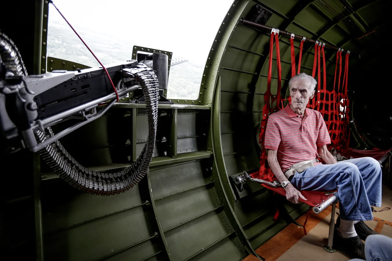 Dick Sutton, a naval Korean War veteran, is given a flight on a historic B-17 bombers on Monday, June 26, 2017. The Liberty Foundations 2017 Salute to Veterans tour features flights on the World War II-era Boeing B-17 Flying Fortress nicknamed 'Madras Maiden'. Sutton served in the military for 34 years.