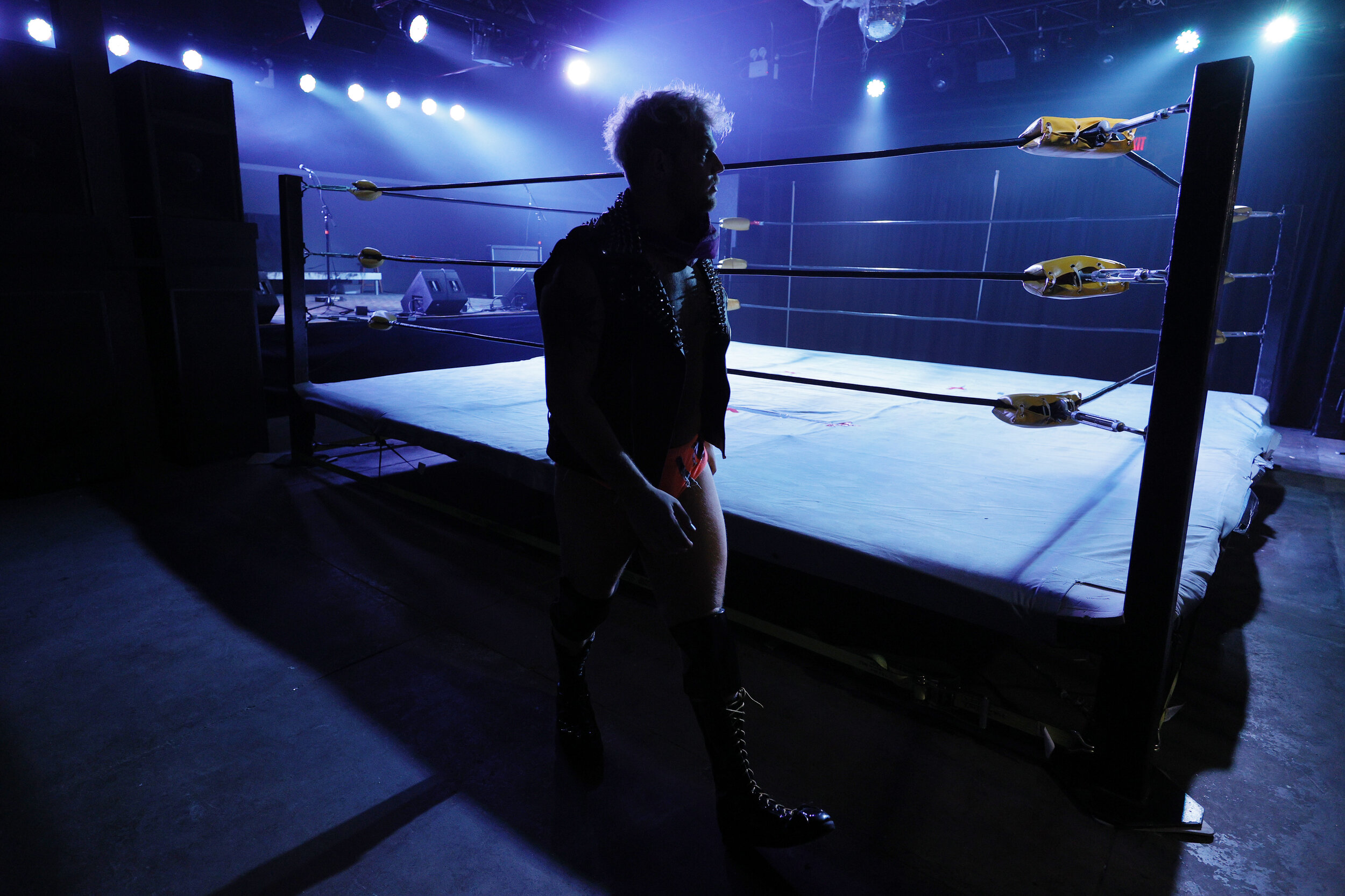  MV Young takes a look at the ring before his match on February 27, 2021, at an undisclosed location in Brooklyn, New York. 