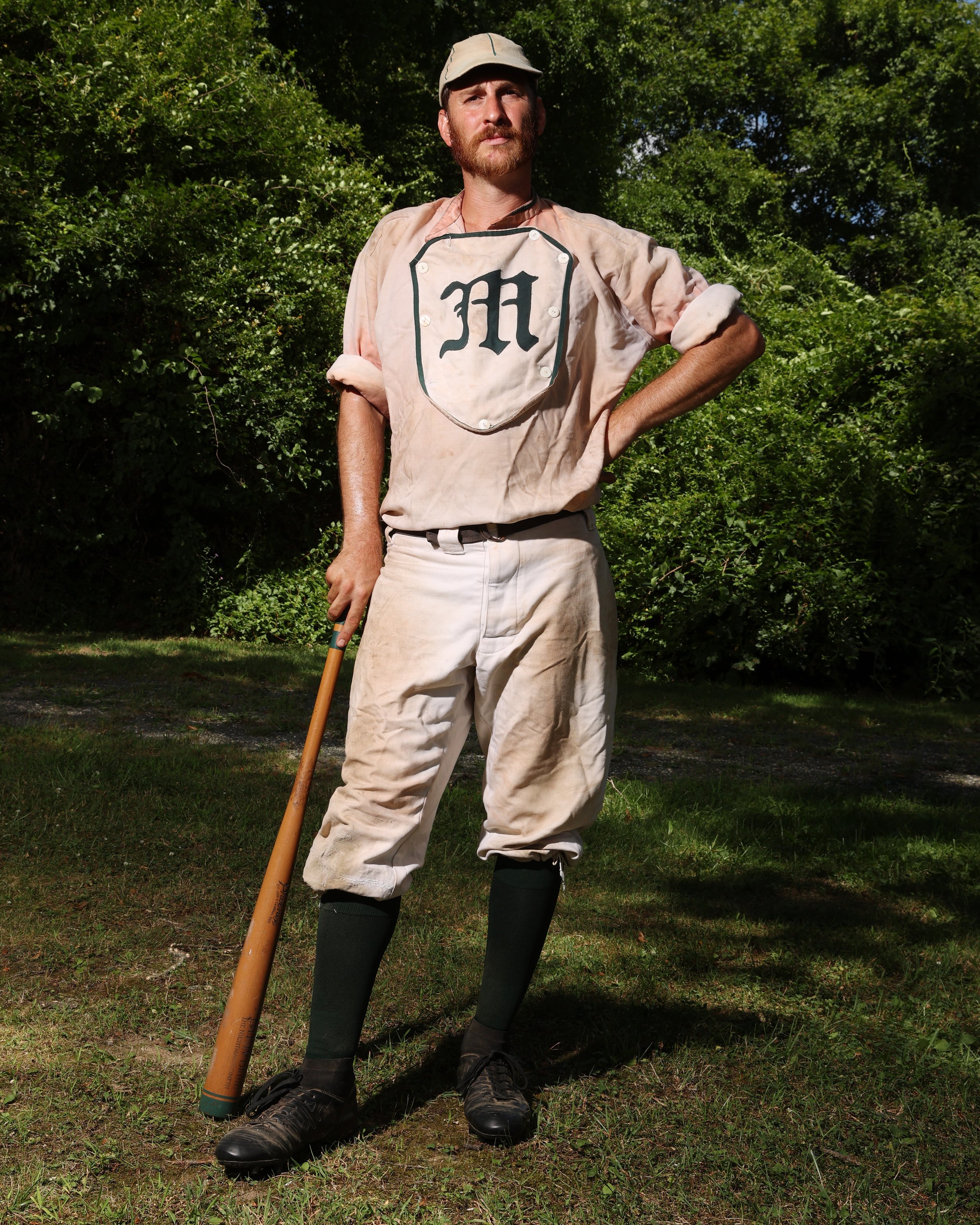  Frank "Druid" Pagano of the New York Mutuals poses for a portrait during the 25th Annual Doc Adams Old Time Base Ball Festival at Old Bethpage Village Restoration on August 07, 2022 in Old Bethpage, New York.  