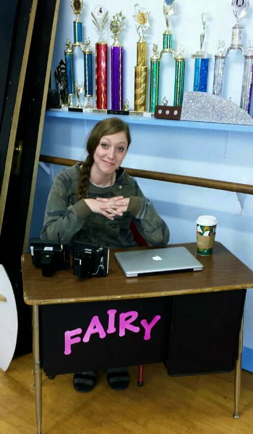 Johanna at her logger's "Fairy" desk on Dance Moms. 