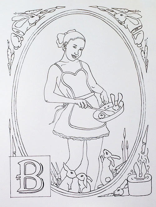 'B' is for bunnies, boiled and charred.