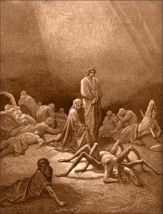 Arachne in Gustave Doré 's illustration for Dante's Purgatorio of the Divine Comedy series.