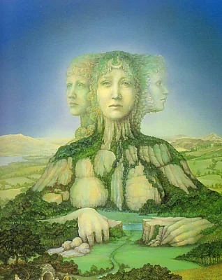 Brigid as Maiden, Mother and Crone, creator of the steppe land.