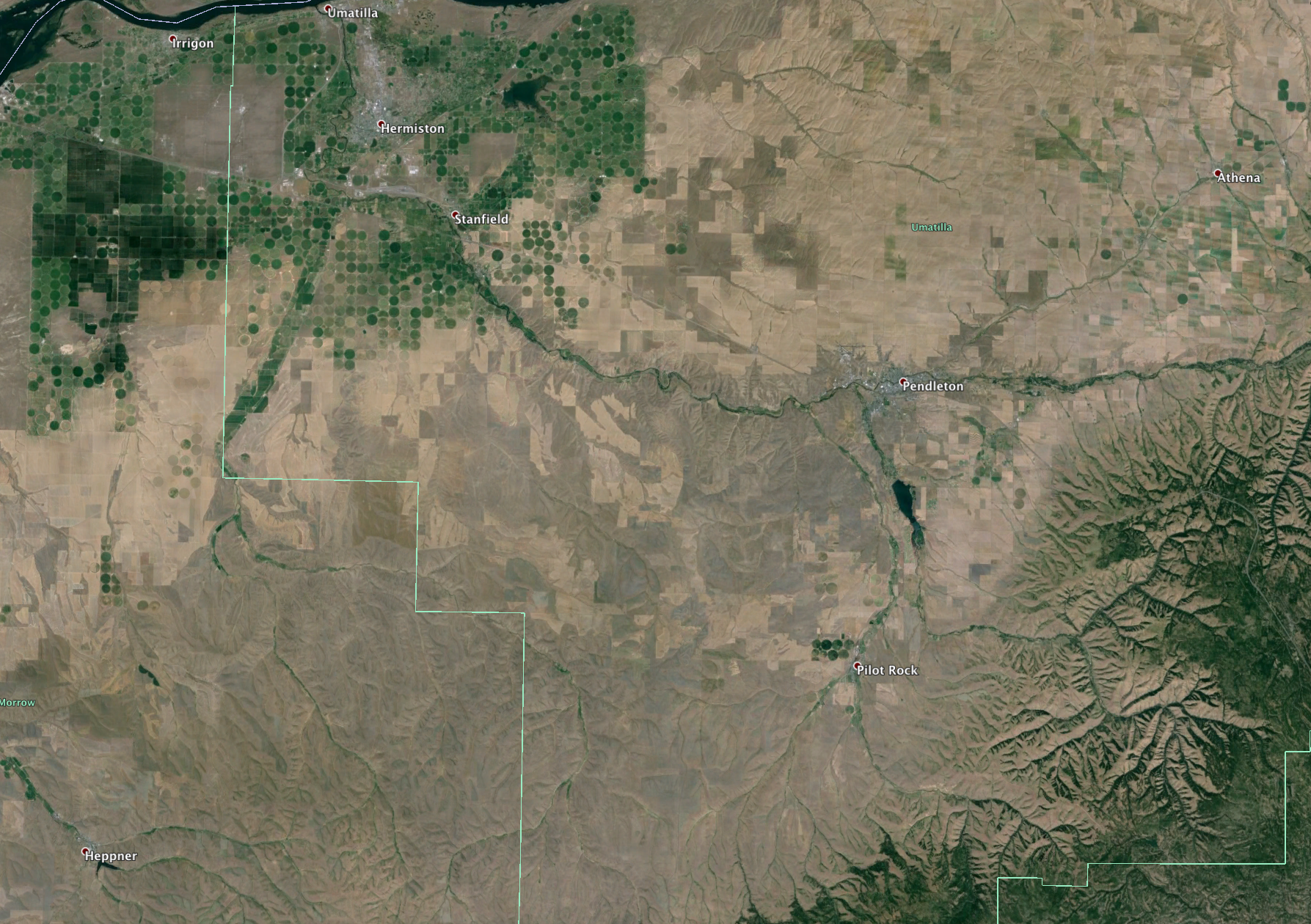 Overview of Eastern Oregon Grain growing areas. 