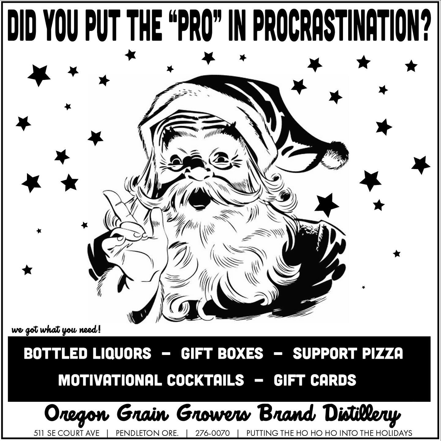 Putting the &ldquo;pro&rdquo; in procrastination? We got your back! Come down and ask for Shelby! ⁣
.⁣
.⁣
.⁣
.⁣
.⁣
#bar #bartender #christmas #pendletonoregon #christmascountdown #christmasdecor #christmasdecorating #christmasdecorations #christmasgi