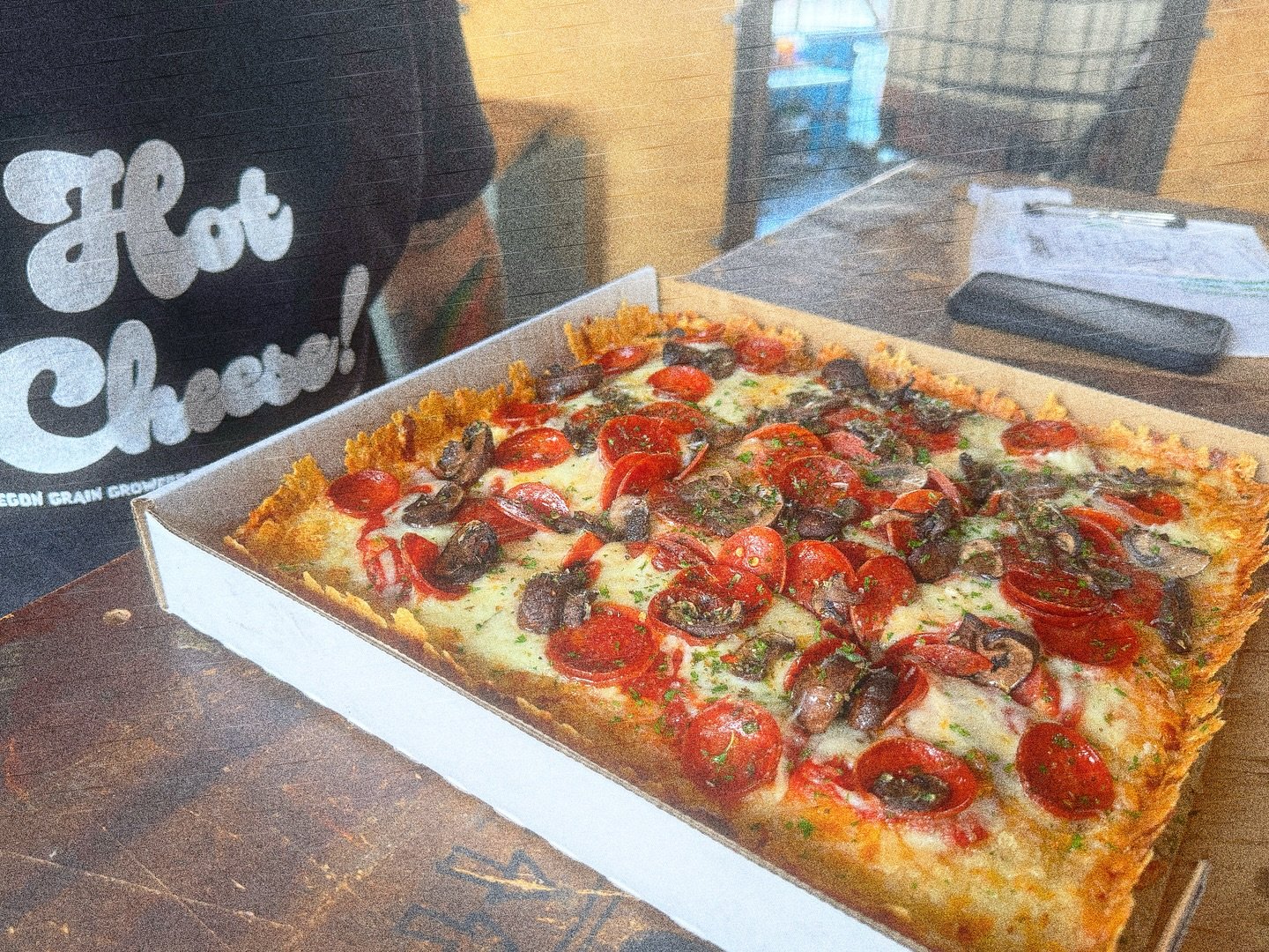 Finishing up a few loose ends and we are about to unleash our newest pizza style on you Pendleton. Our square pie has a 24 hour dough ferment, frico cheese edges, cupping pepperoni, shredded mozzarella, etc etc. Do you like it thicc and buttery? ⁣
.⁣