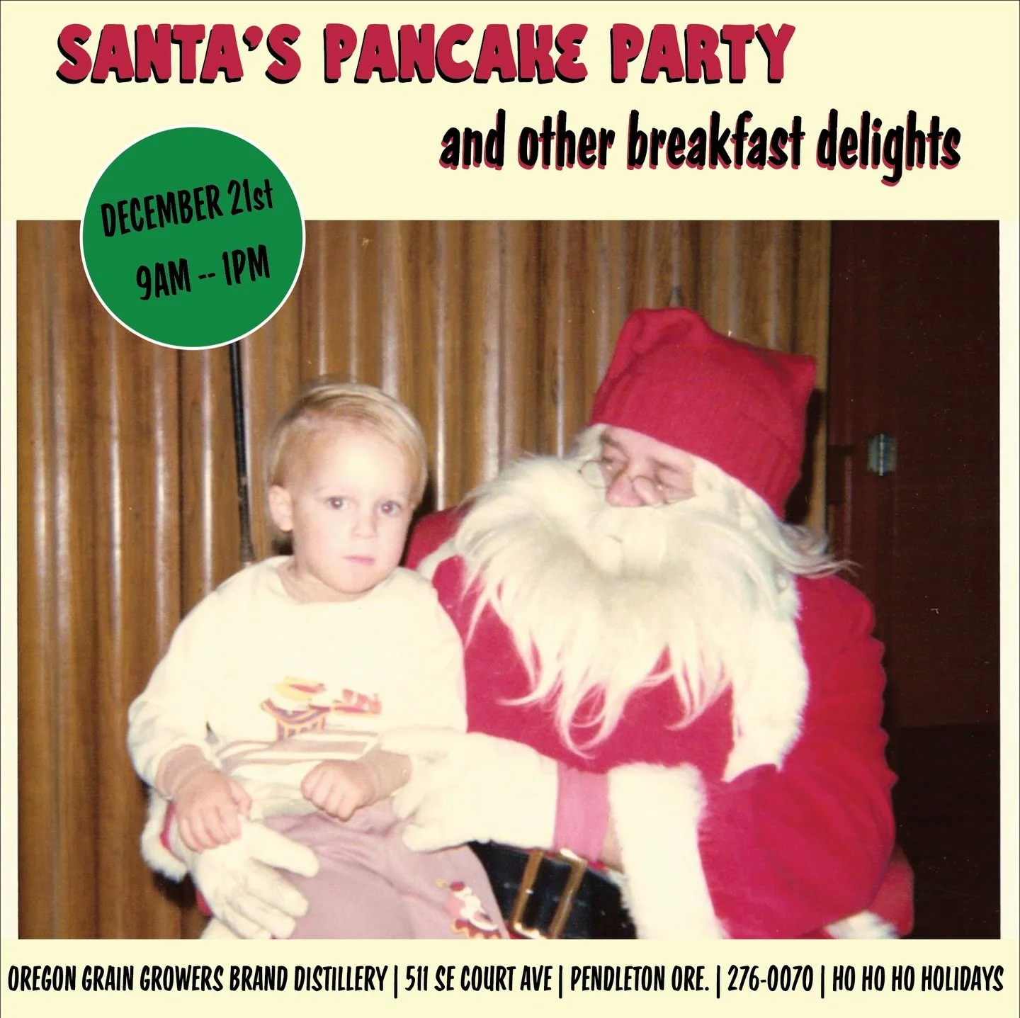 Come down and have breakfast with the big guy. We will have special treats for the adults and kids too!

Santa will be here hanging out spreading some holiday cheer. Come say hi! See you soon

First come first served basis. Thank You! #pendletonorego