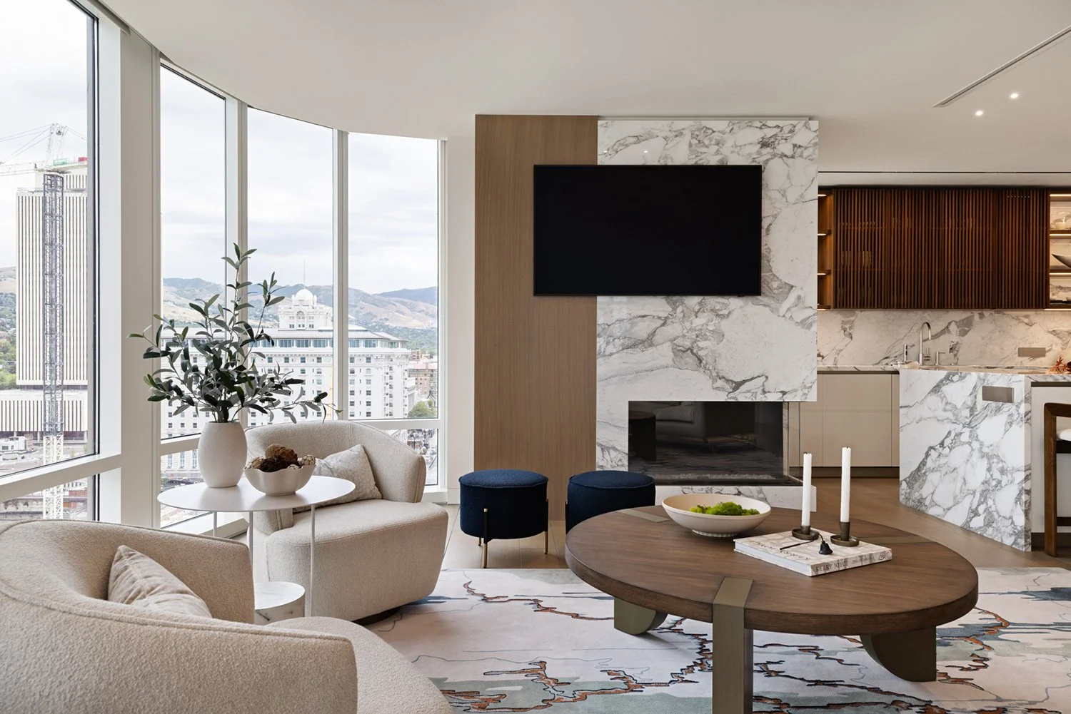  "High-end luxury interior design photography in Salt Lake City by MANICPROJECT architectural photographer capturing a modern penthouse living space with sophisticated lighting and editorial styling 