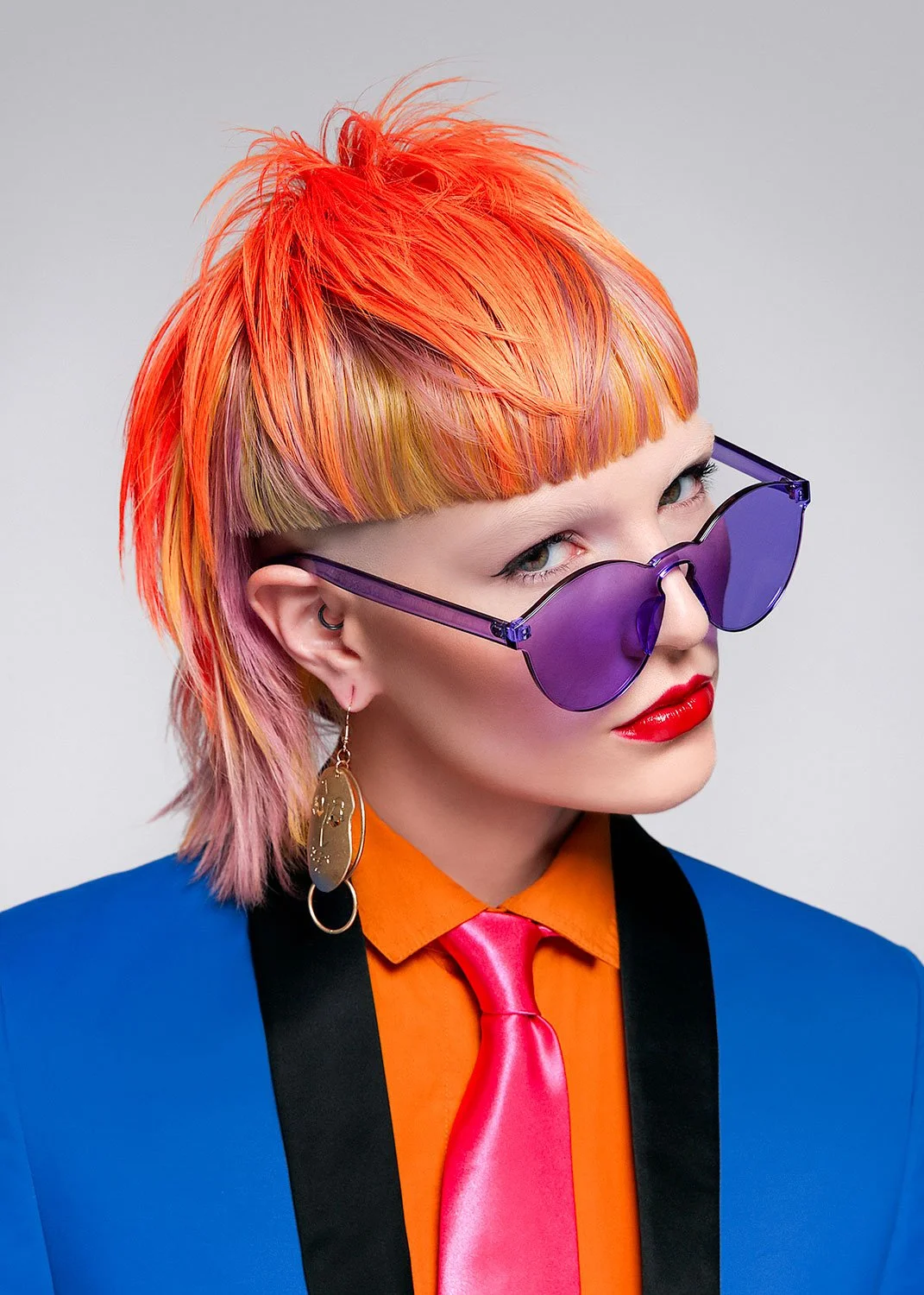  Award-winning commercial hair and beauty photography for Color Zoom by MANICPROJECT in Salt Lake City, featuring a bold prismatic color palette and avant-garde styling for high-end fashion storytelling 