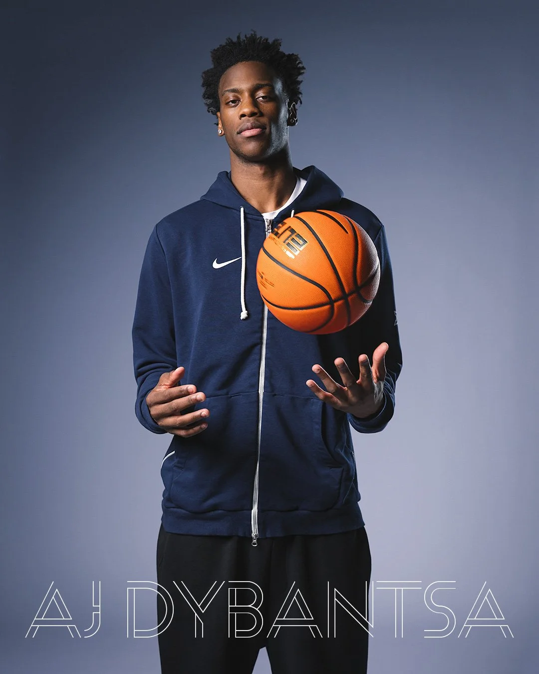 Editorial portrait of NBA prospect AJ Dybantsa for Sports Illustrated, captured by MANICPROJECT. High-contrast studio lighting highlighting the personality and athleticism of the BYU basketball star