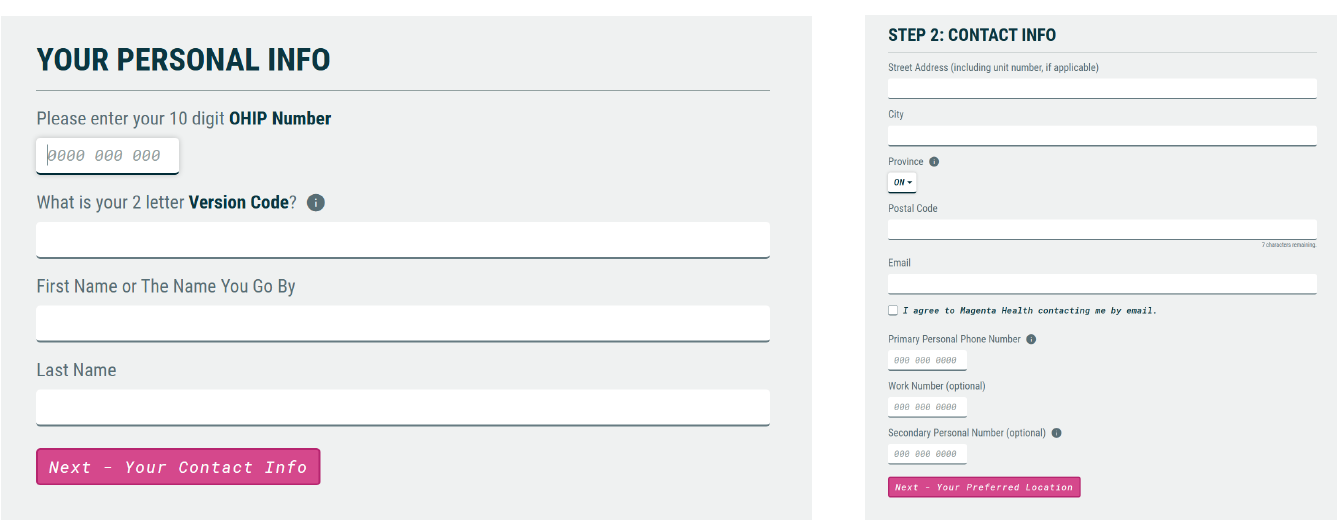 Step 2 - contact information
