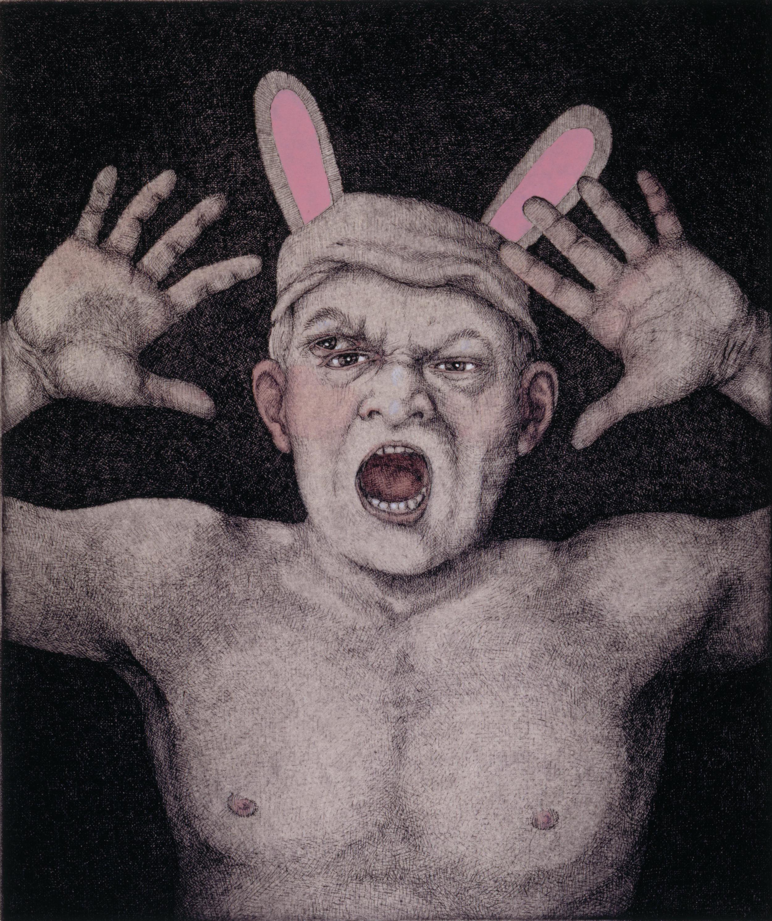Bunnyman, 2001 etching with gouache, ed. 70, 10 x 8.50 inches