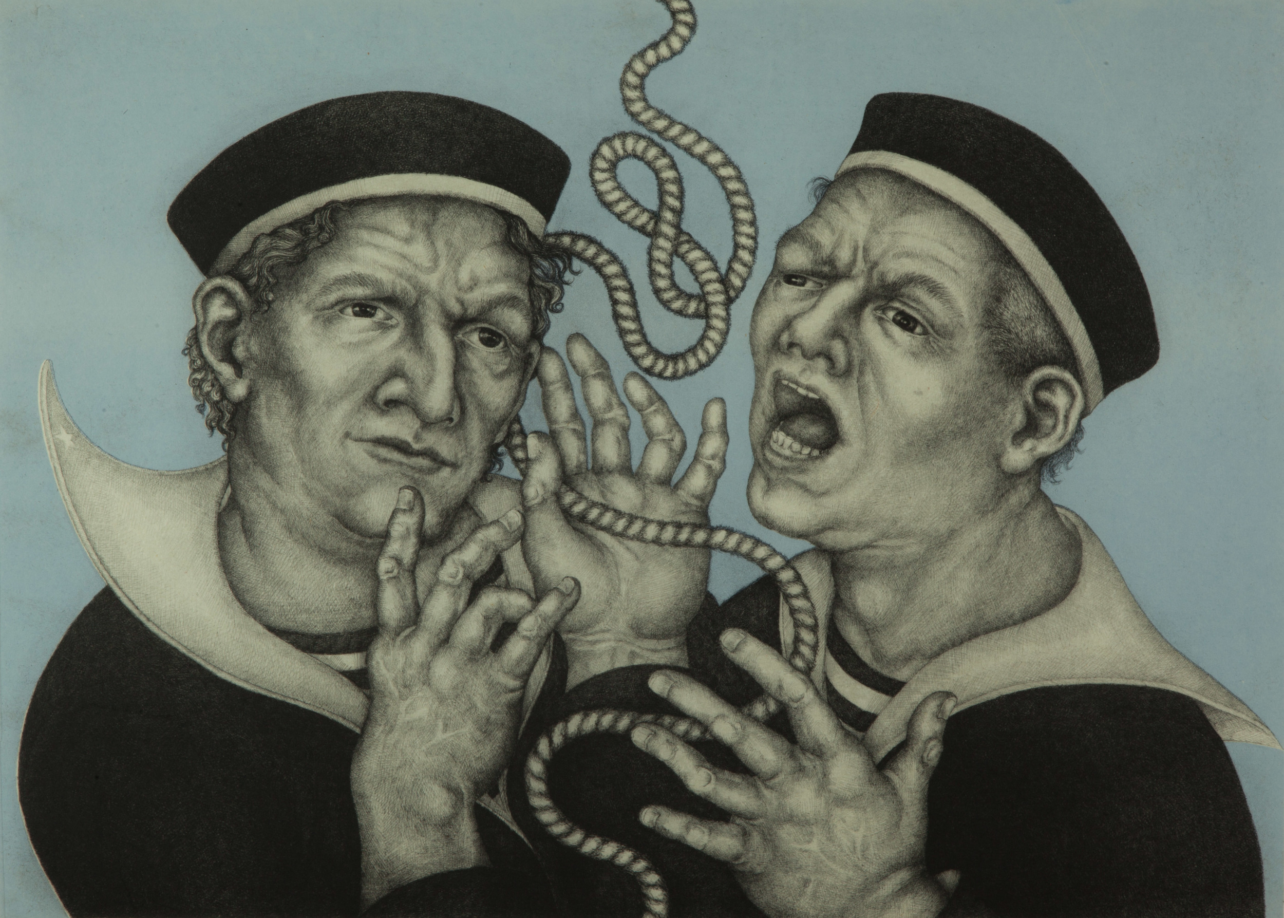 Rope Burn, jpg 2015 etching with chine colle, image 16 x 22, paper 22.50 x 28 inches