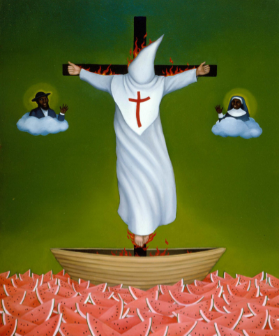 The Grand Dragon Crossing the River Styx on His Way to Hell, 1989 oil on panel 
