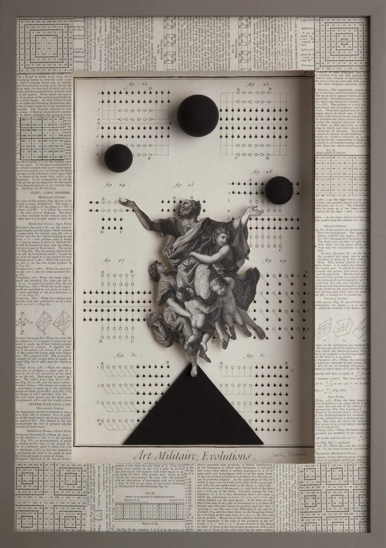 God Particles 2017 collage, gouache & wood, 18.75 x 13.25 x 2 inches