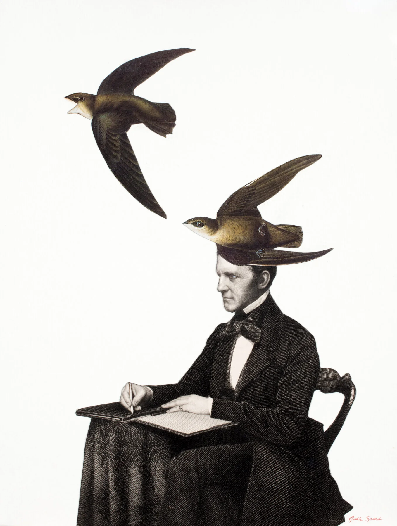 Double Swallow  2020 gouache & collage, 12.25 X 9.25 inches 