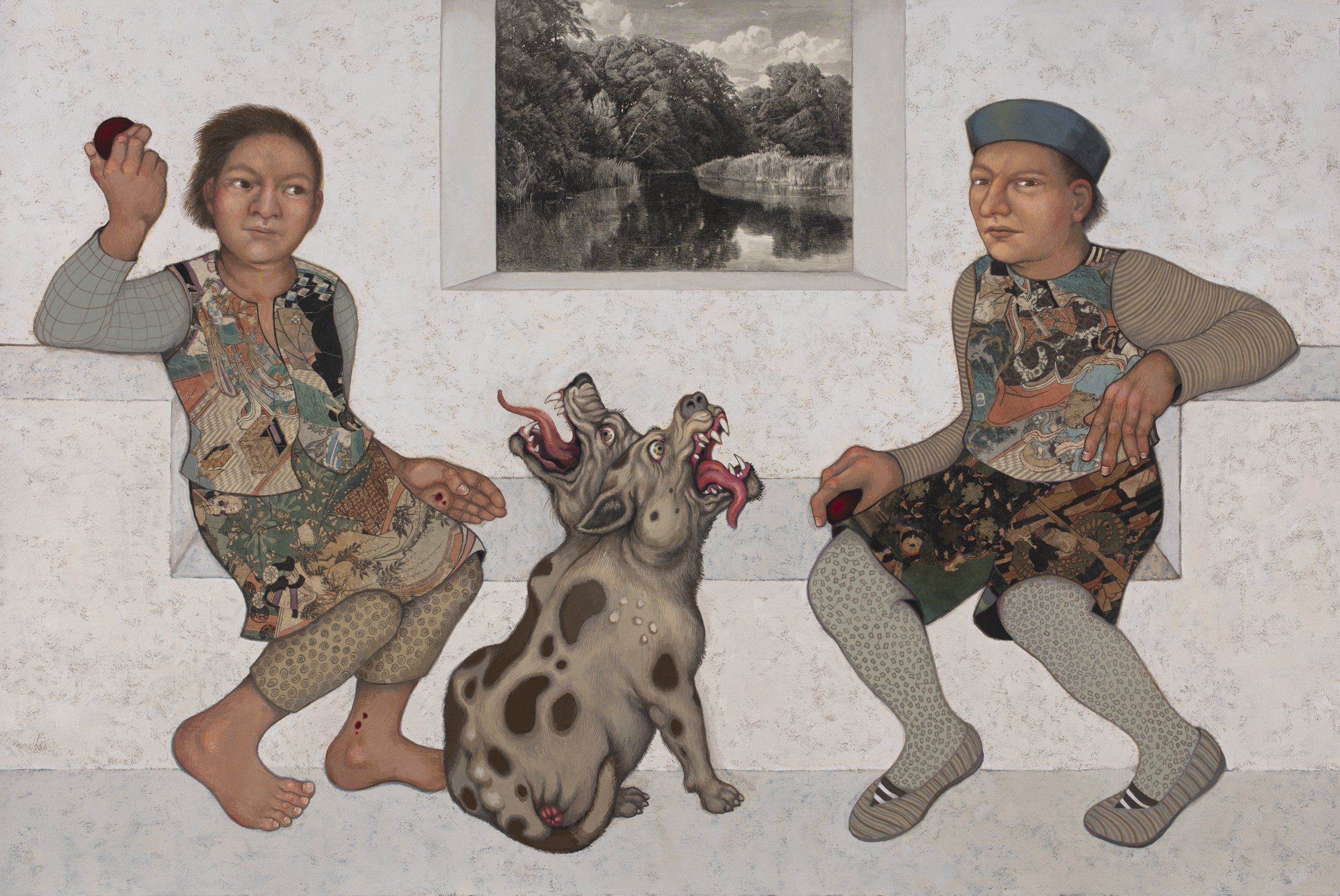 Untitled (Two Headed Dog) LR 2026 gouache & collage, 40 X 60 inches .jpg