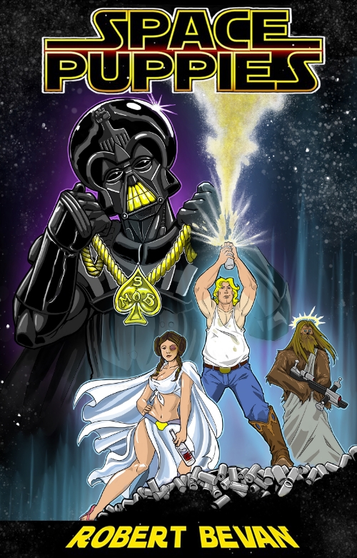 An artist's interpretation of what the Puppies' idea of an ideal Science-Fiction book might look like.