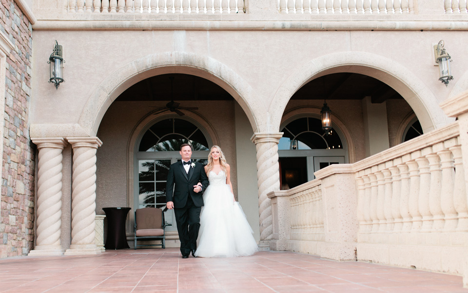 Image of a bride and her father about to walk her down the aisle on her wedding day at TPC Sawgrass in Ponte Vedra, Florida