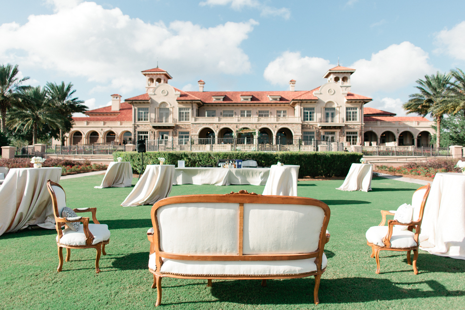 Image of cocktail hour set-up with lounge furniture at TPC Sawgrass at Ponte Vedra, Florida