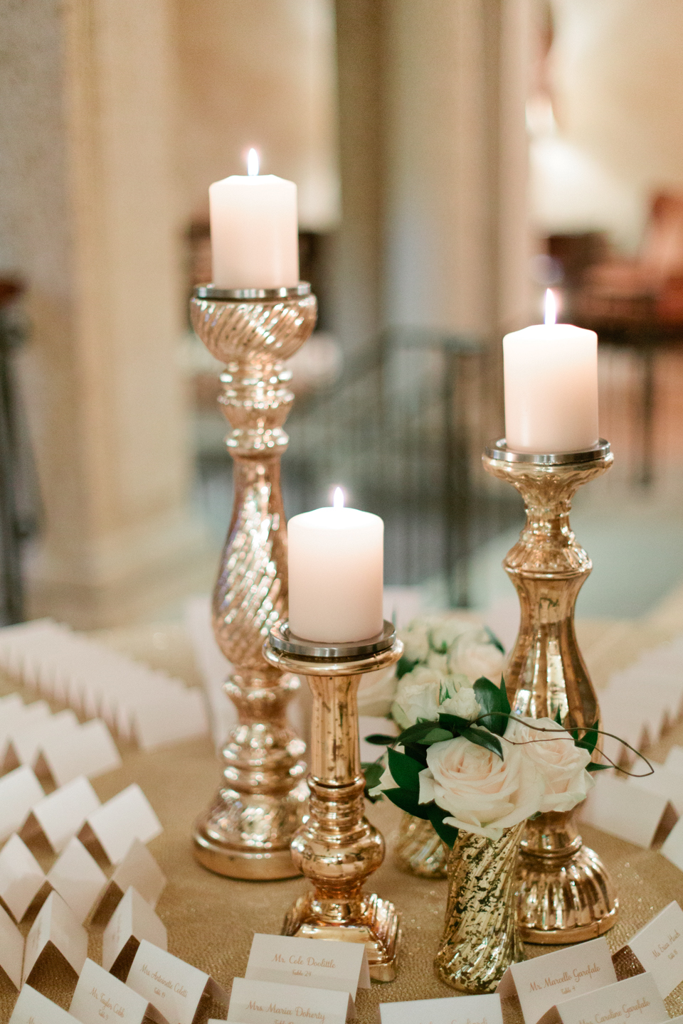 Image of candles on the escort card table at a wedding at TPC Sawgrass in Ponte Vedra, Florida