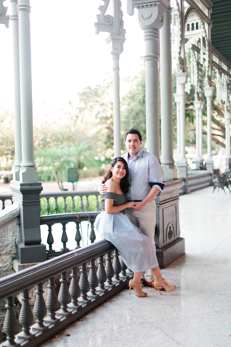 Image of an engaged couple at the Henry B. Plant Museum in Tampa, Florida.  These are engagement portraits.