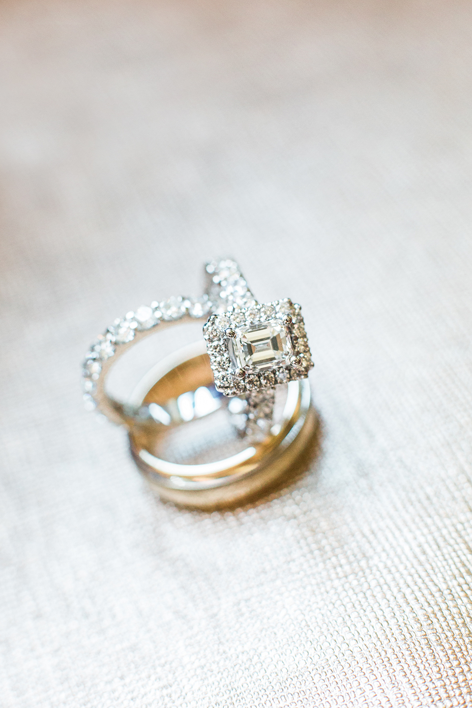 Engagement ring with wedding bands on a wedding day at The Vinoy in St. Pete, Florida | Debra Eby Photography Co.