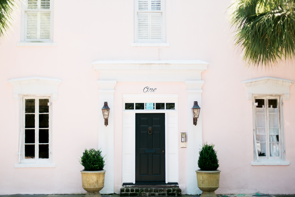 Blush pink house in historic Charleston, South Carolina