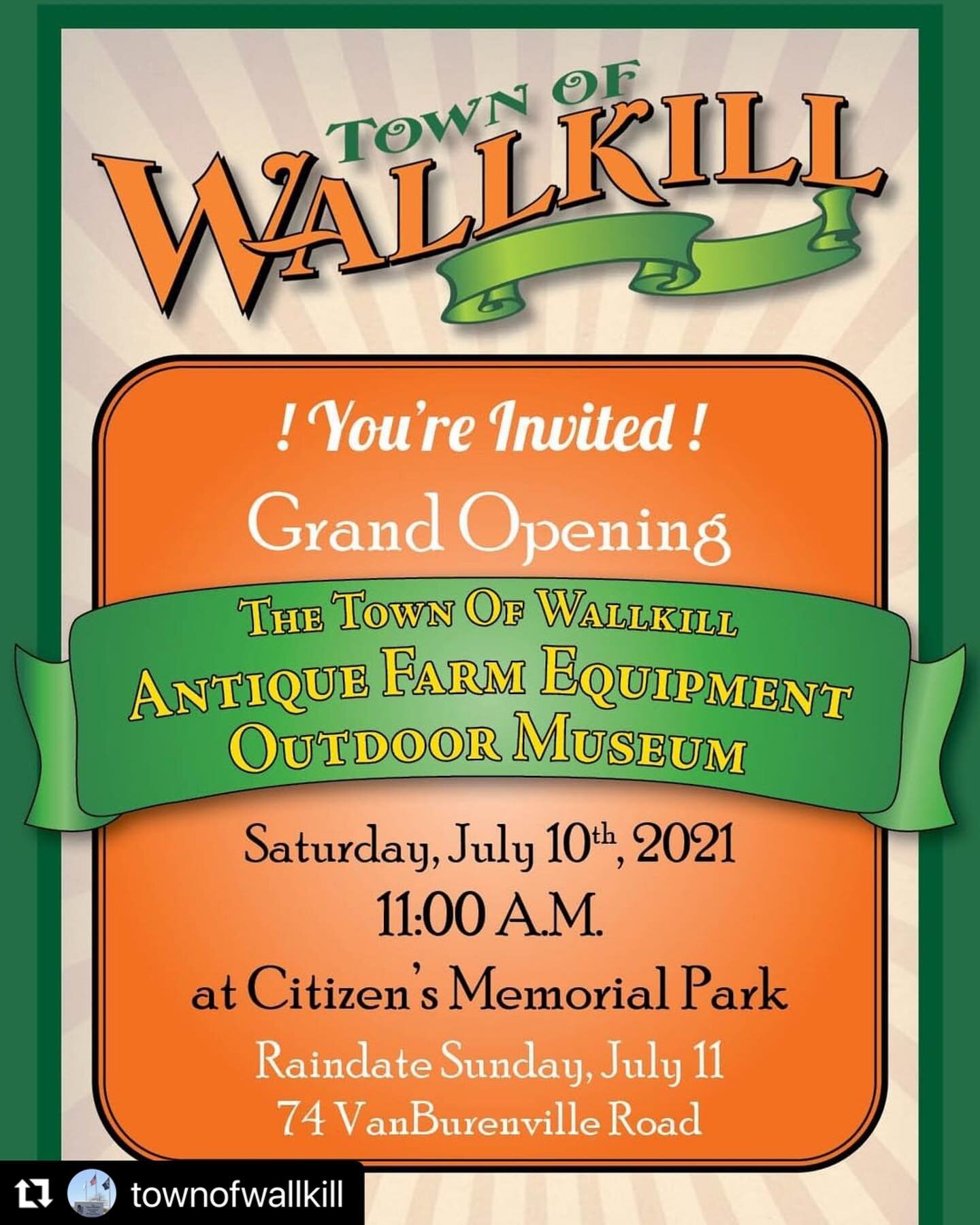 #Repost @townofwallkill with @make_repost
・・・
Looking for something different to do this weekend? Come on out to the Grand Opening of the Town of Wallkill Antique Farm Equipment Outdoor museum Saturday July 10th at 11am.