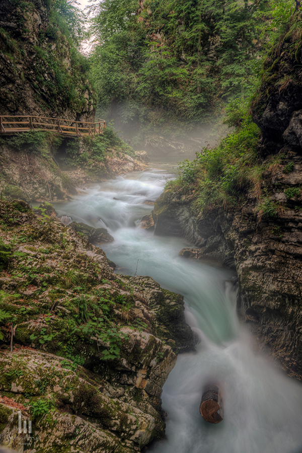 Radovna river in the morning haze