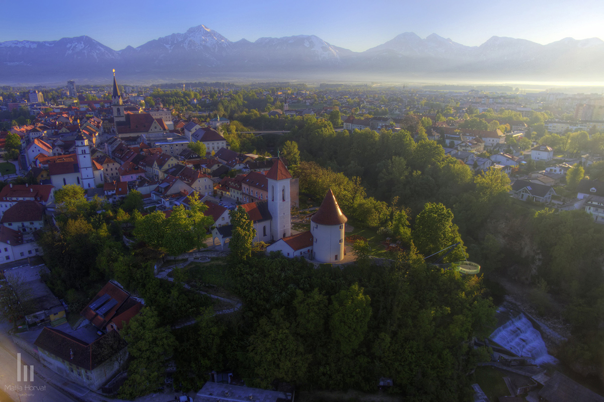 Kranj with Alps in the background