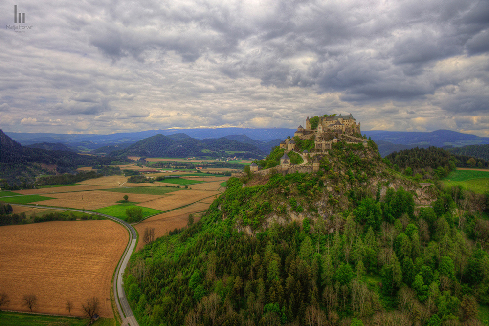 Aerial photo of Castle Hochosterwitz.