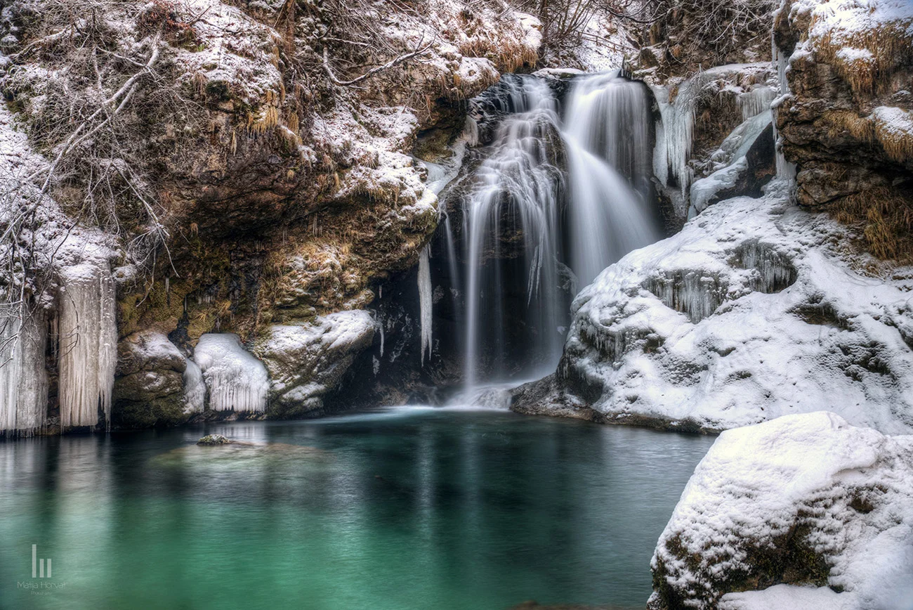 Crystal-clear Radovna and waterfall Šum