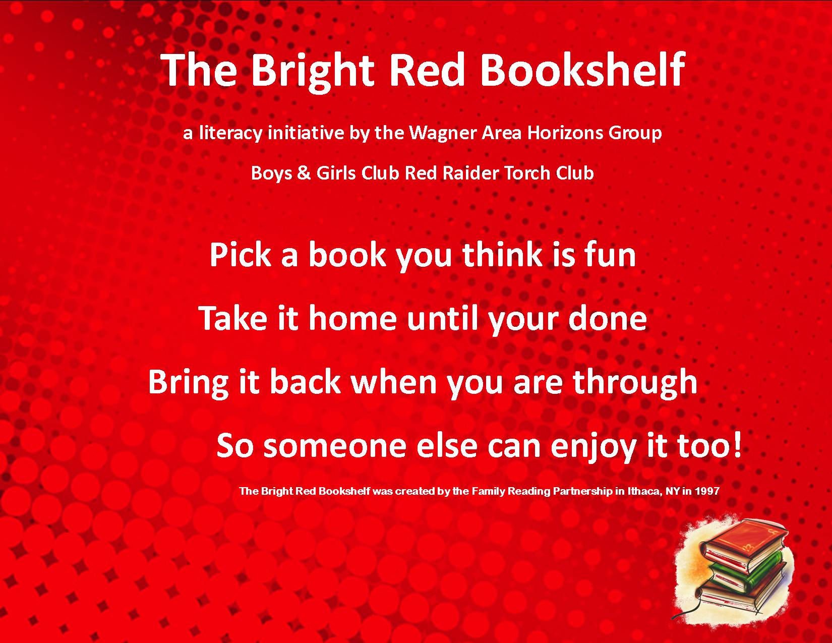 Bright Red Bookshelf Wagner Area Horizons Team Inc