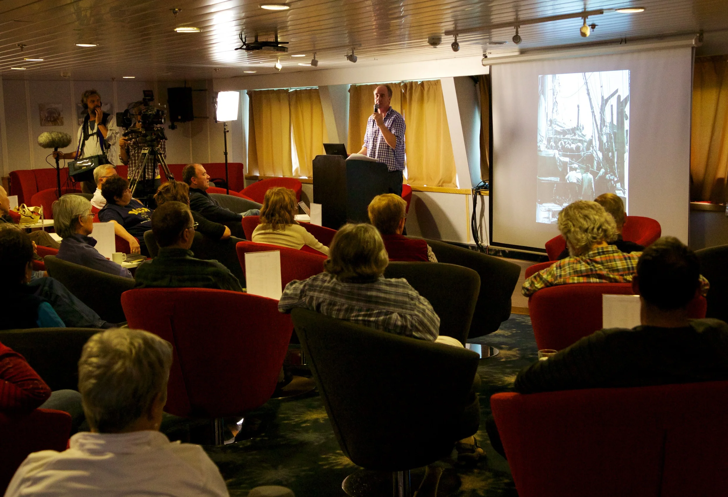 We volunteered our ever-game presenter Adam Nicolson to give a lecture to the cruise passengers...