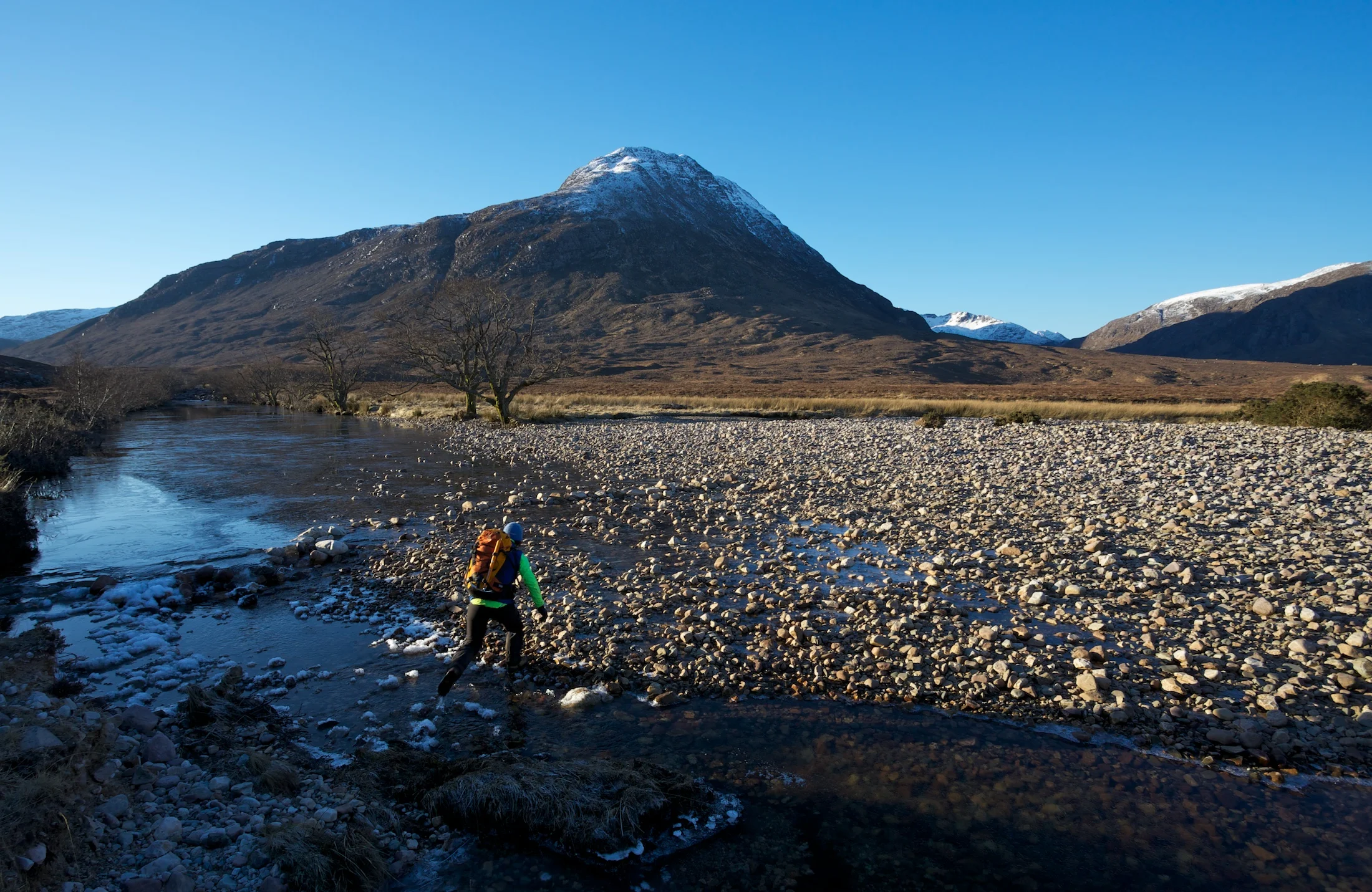Setting off for A'Mhaighdean, crossing the river just south of the bothy. We were heading up the valley on the right.