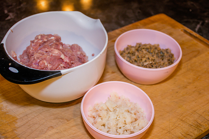 Chopped chicken, mushrooms and water chestnuts