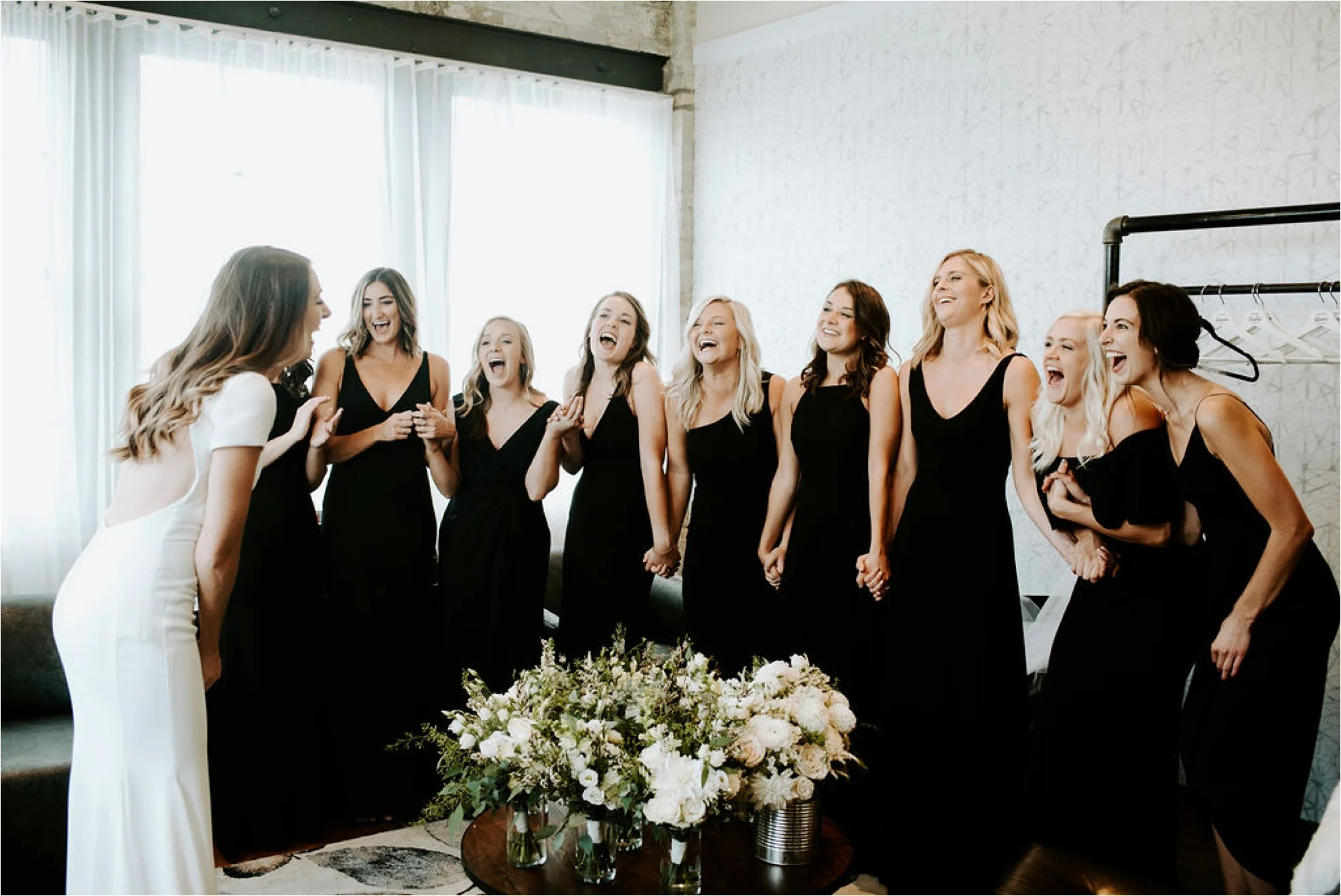 bridesmaids first look machine shop