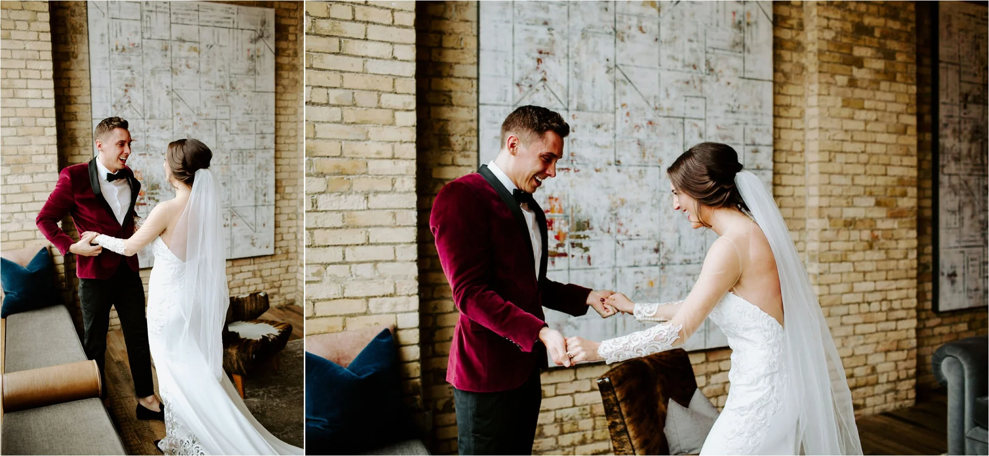 hewing hotel first look wedding