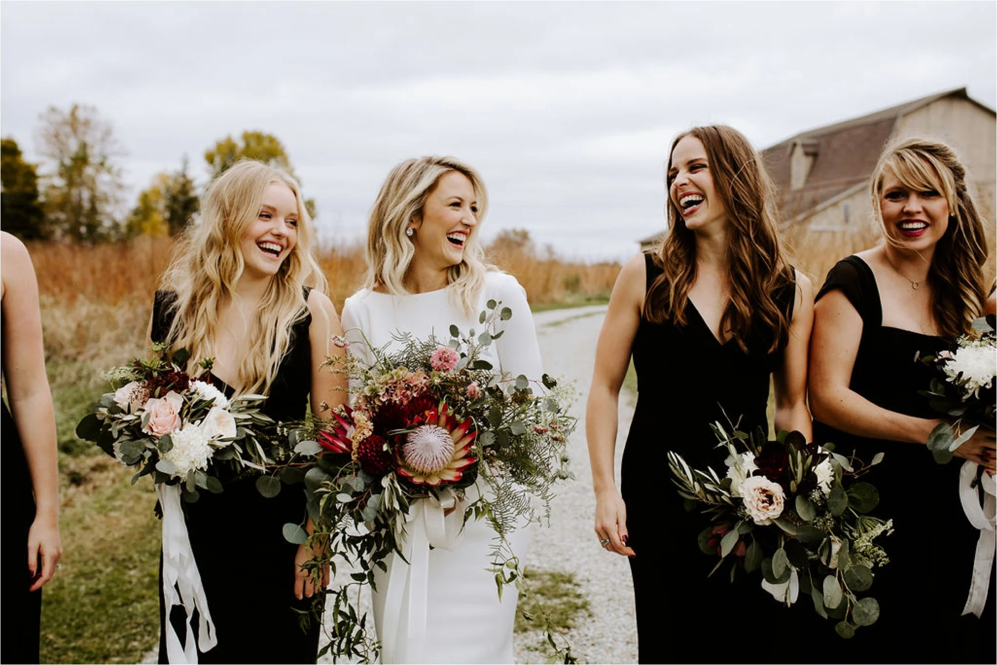 minnesota boho bride and bridesmaid farm wedding