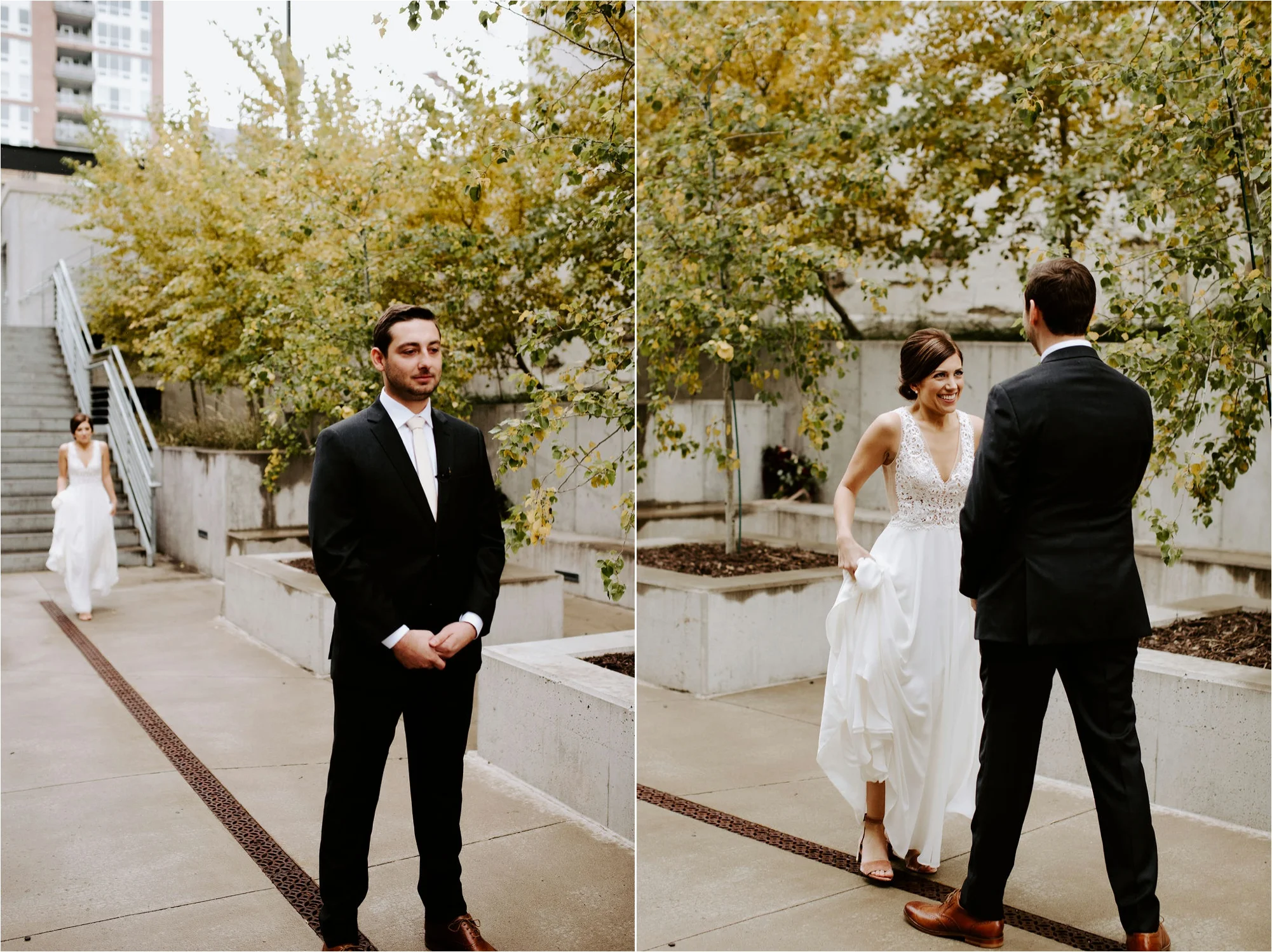 machine shop minneapolis wedding first look, minnesota wedding engagement photography