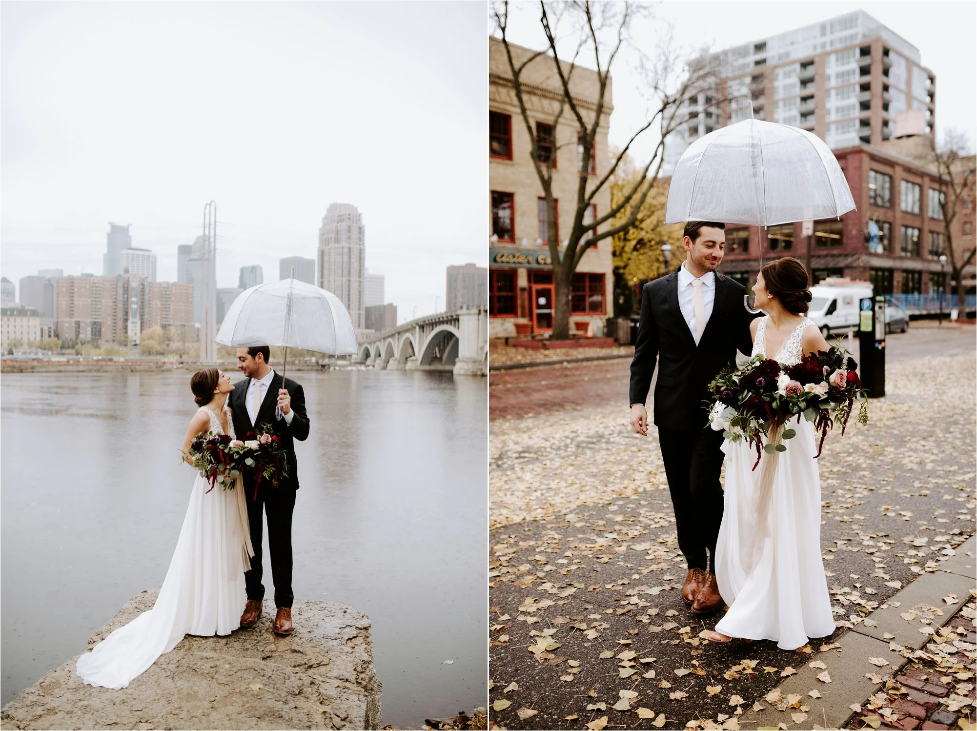 st anthony main bride and groom in fall machine shop minneapolis minnesota wedding photography